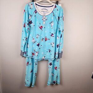 P. J. Salvage 2 piece pajama set sz 1X / 44 Blue thermal knit ice skating llama